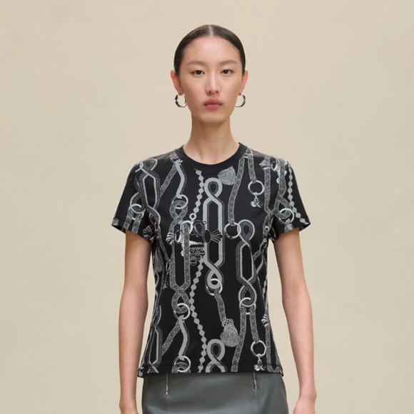 NEW Hermes "Palefroi Remix" straight t-shirt Black Gris Charbon Size 34 0 XS - Picture 2 of 8